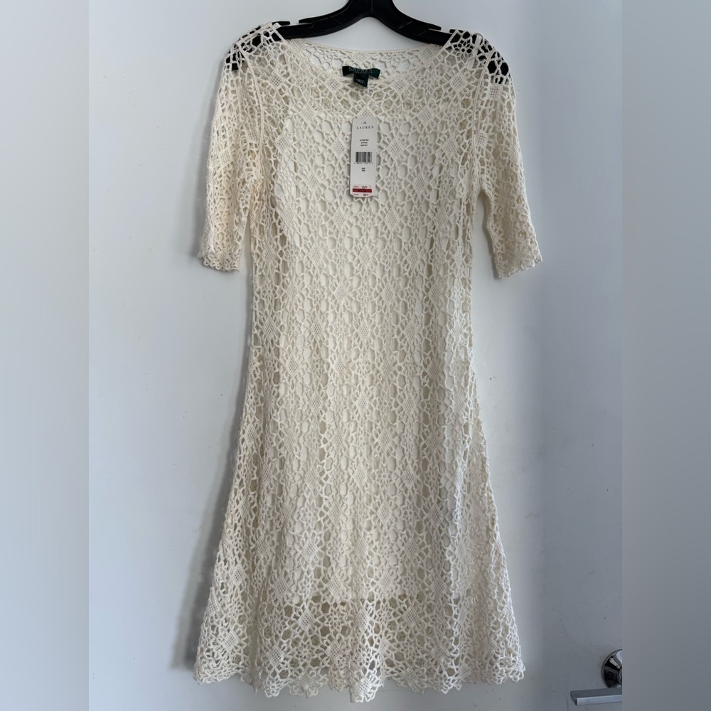 Lauren Ralph Lauren Crocheted Sheath Dress White Size PM